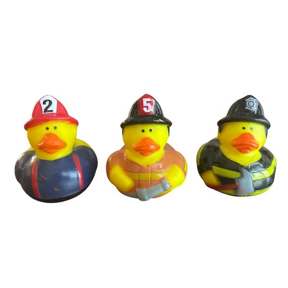 Set of 3 Firemen 2" Rubber Ducks Duckies Jeep Duck Ducked Firefighter Fire Truck - Picture 1 of 6